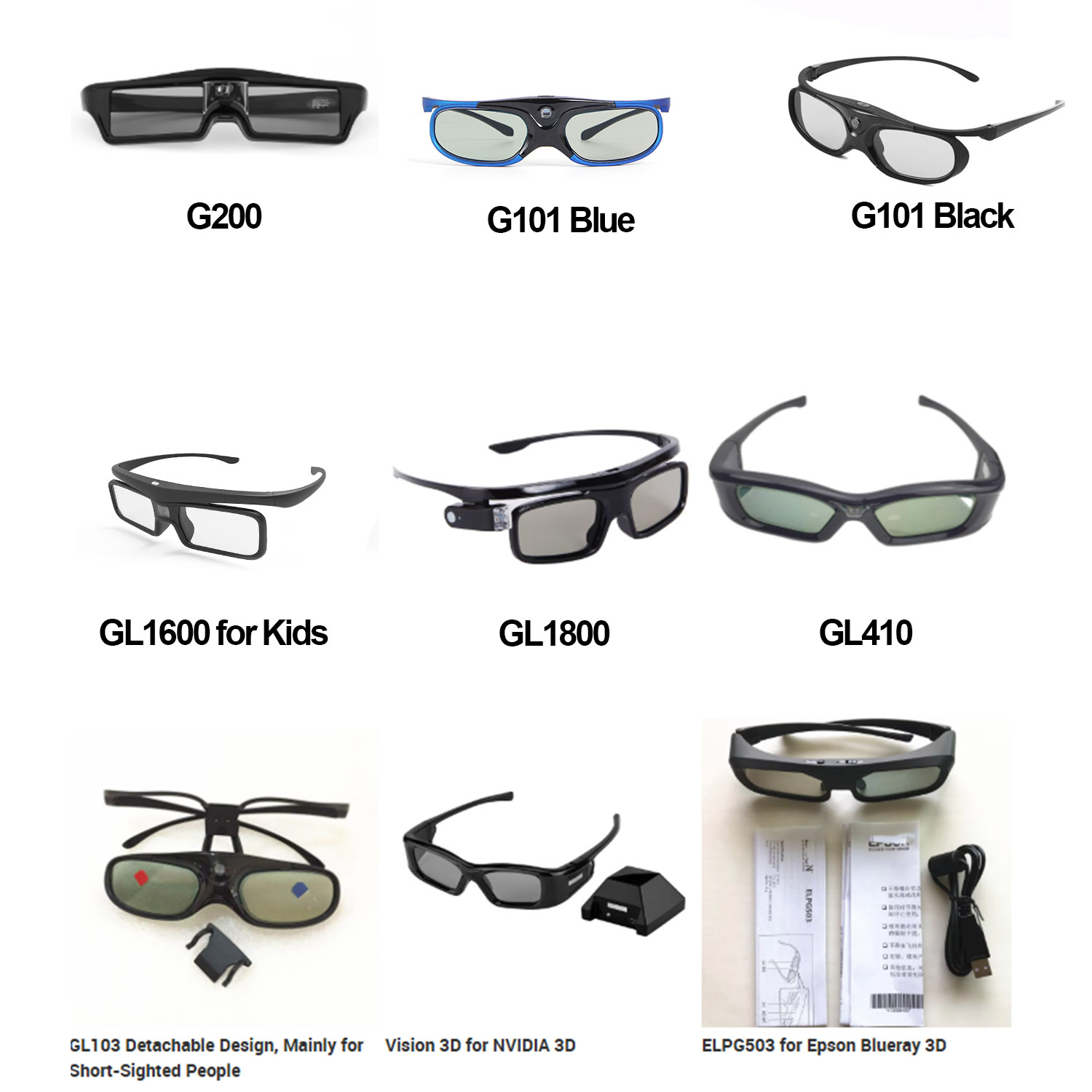 Active 3D Glasses Dlp Link Projector - Occhiali 3D universali per proiettore Yinzam,