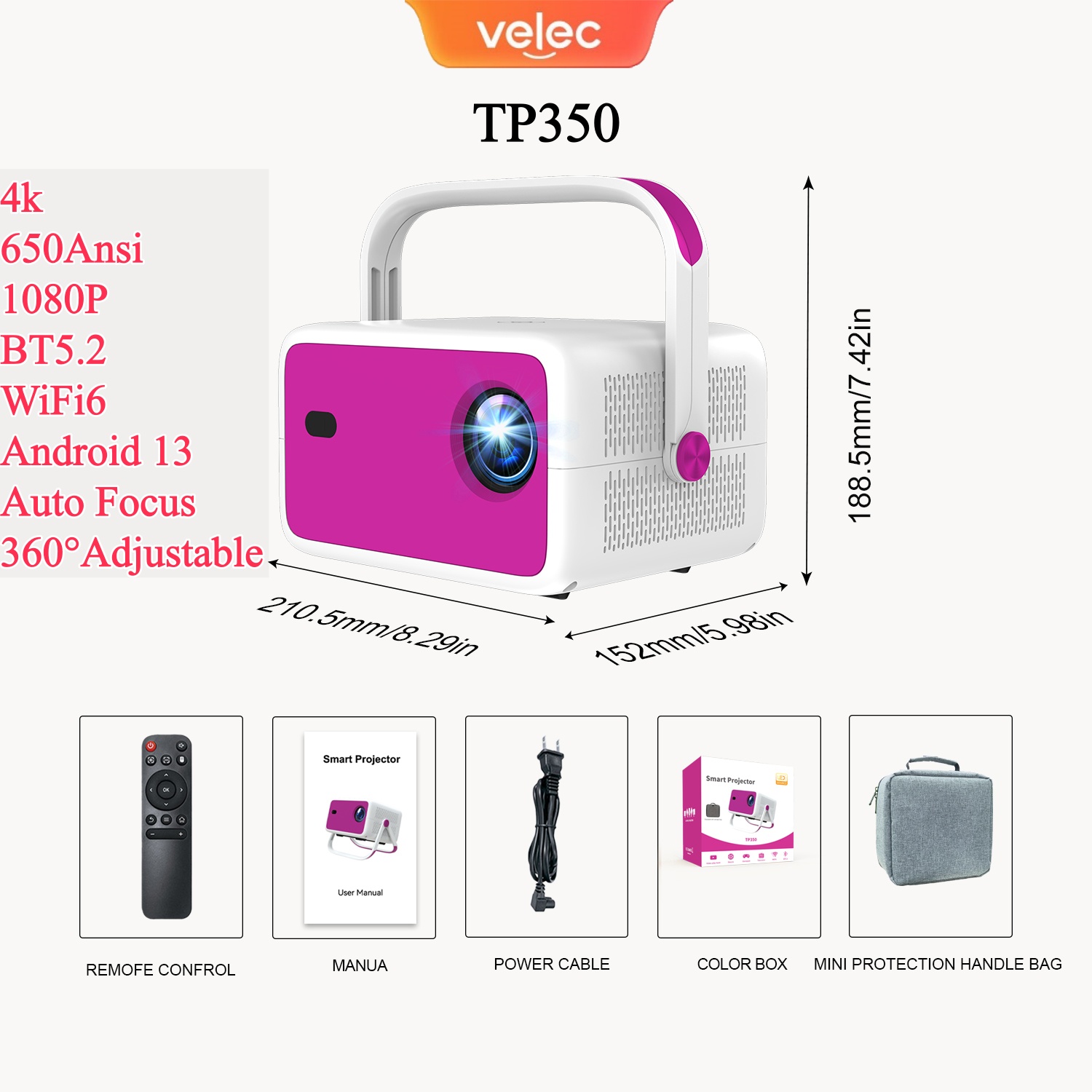 Proiettore Velec 4K 1080P HD 6 - 4K Smart Projector Android 11 Wifi 6 recensione e prezzo