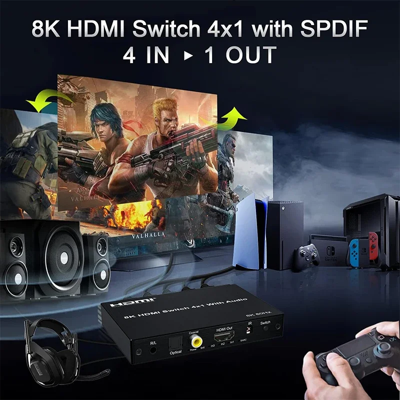 Switch HD 8K 60Hz 4 ingressi 1 - Optical Audio Hdmi Earc Extractor recensione e prezzo